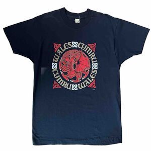 Vintage Cymru Whales Shirt XL Black 80s Screen Stars England Dragons Art